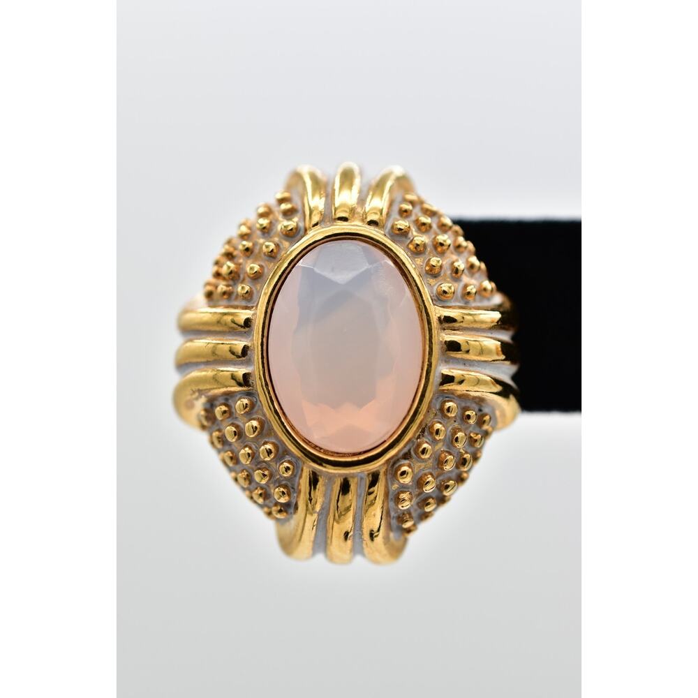 Monet Vintage Gold Pink Crystal Statement Earrings Gold White Signed 1980s BinAK